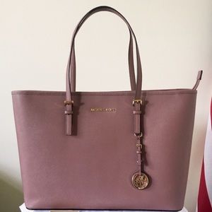 Michael Kors Dusty Rose Mauve Jet Set Saffiano Leather Tote
